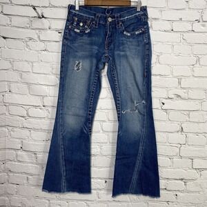 True Religion Joey Flare Jeans Women 28X30 Buddha Embroidered‎ Vintage USA 04843